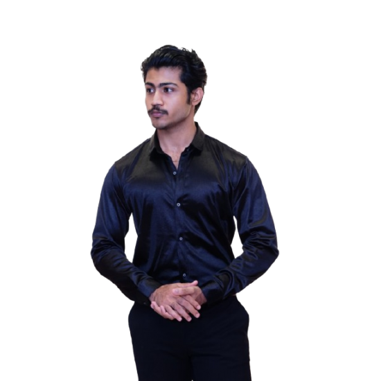 Black Satin-Finish Casual Shirt